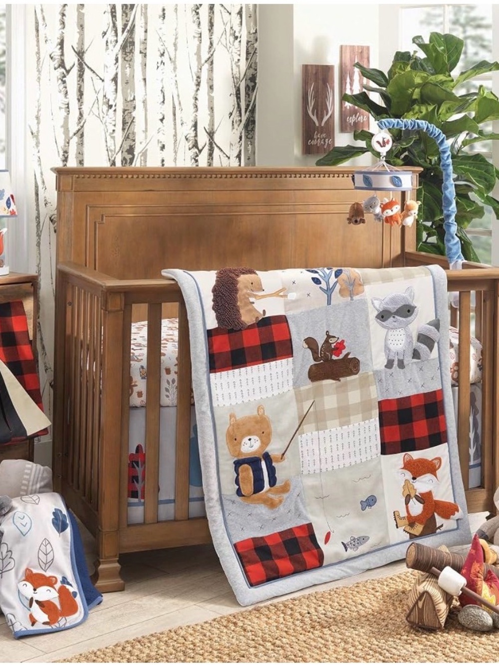 Lambs & Ivy Woodland Patchwork Baby Quilt in Gray, Red & Cream